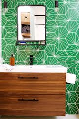 Guest/kids bath.  Semihandmade fronts on ikea vanity.  Cement tile on wall.