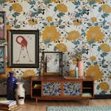 Yellow Vintage Floral Peel and Stick Wallpaper provides a flamboyant backdrop.