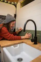 The couple splurged on quality tiling to accent the kitchen area.