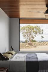 The picture window in the bedroom frames one of two trees on the site.