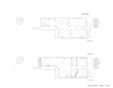 Before and after second-floor plans of Wood Box by MOA Architecture show how the space has been reconfigured.