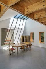 The geometric shape of the roof was driven by the desire to capture a "perspective view" out into the landscape, through both windows and skylights. "The volumes of the roof extend that view out into the landscape," says architect Peter Tolkin. "The angle and shape of these various views were all connected, which is how the shape of the roof structure got produced." As a result, each volume has a unique shape and section.