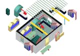 Axonometric drawing of the lower ground floor renovation of MO-TEL by Office S&amp;M&nbsp;