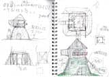 Sketches showing the concept development of the Go-an Teahouse by Terunobu Fujimori