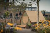 The Nomad Den is designed as a cross between a glamping tent and a cabin, with a timber frame and cladding, and canvas roof and window shade.