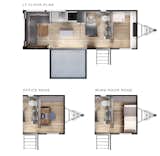 Floor plans of the RD24 showing the end room configured as a walk-in wardrobe, an office, and a bunk room. Clever  Photo 14 of 14 in This $300K Off-Grid Travel Trailer Even Comes With a Walk-In Closet