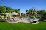 At the Hideaway Palm Springs, the emphasis is on outdoor living. Each of the 10 rooms opens directly onto a patio that leads to the pool area, which is equipped with plenty of lounging options. 