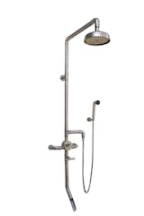 The popular exposed pipe shower systems from The WaterBridge Collection by Sonoma Forge are unmatched for beauty and enduring functionality. These distinctive fixtures, in your choice of Rustic Nickel, Rustic Copper, Satin Nickel or Oil-Rubbed bronze, have been inspiring  stylish and creative installation ideas for years.
 
Let this be the centerpiece of your custom-designed, stunning bathroom, coordinated with matching WaterBridge faucets and accessories.

Available in Cal Green compliant models.
Forged in America.

interior design, bath decor, home decor, luxury  Photo 14 of 107 in WaterBridge Exposed Showers by Sonoma Forge