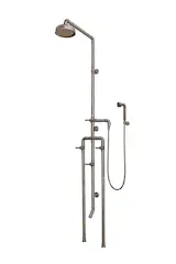 The popular exposed pipe shower systems from The WaterBridge Collection by Sonoma Forge are unmatched for beauty and enduring functionality. These distinctive fixtures, in your choice of Rustic Nickel, Rustic Copper, Satin Nickel or Oil-Rubbed bronze, have been inspiring  stylish and creative installation ideas for years.
 
Let this be the centerpiece of your custom-designed, stunning bathroom, coordinated with matching WaterBridge faucets and accessories.

Available in Cal Green compliant models.
Forged in America.

interior design, bath decor, home decor, luxury