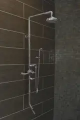 The popular exposed pipe shower systems from The WaterBridge Collection by Sonoma Forge are unmatched for beauty and enduring functionality. These distinctive fixtures, in your choice of Rustic Nickel, Rustic Copper, Satin Nickel or Oil-Rubbed bronze, have been inspiring  stylish and creative installation ideas for years.
 
Let this be the centerpiece of your custom-designed, stunning bathroom, coordinated with matching WaterBridge faucets and accessories.

Available in Cal Green compliant models.
Forged in America.

interior design, bath decor, home decor, luxury