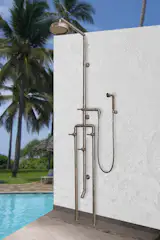 The popular exposed pipe shower systems from The WaterBridge Collection by Sonoma Forge are unmatched for beauty and enduring functionality. These distinctive fixtures, in your choice of Rustic Nickel, Rustic Copper, Satin Nickel or Oil-Rubbed bronze, have been inspiring  stylish and creative installation ideas for years.
 
Let this be the centerpiece of your custom-designed, stunning bathroom, coordinated with matching WaterBridge faucets and accessories.

Available in Cal Green compliant models.
Forged in America.

interior design, bath decor, home decor, luxury