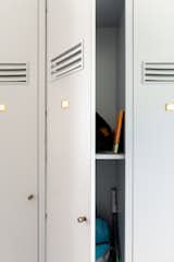 Custom wooden lockers in mudroom.