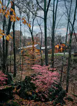 Exterior view, from the boulders below, looking up at the house 