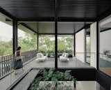 The second storey patio is accessed from the master bedroom via an internal corridor or from the common areas via an external bridge. Each route lets occupants engage with the first storey via the void. 