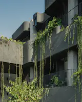 Greenery colours the architecture whose calming curves are part of the strategy of biophilic architecture.