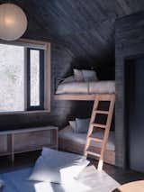 The bunks and ladders were specially designed by the architects for the cabin, as were the low credenzas found in the playroom and the living room below.
