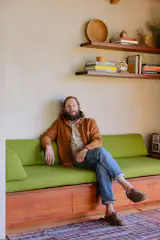 Builder Nick Maimone founded his construction company Sunshine Homestead in 2016, which unites his background in fine art with his interest in craft and carpentry. For this cabin renovation, Nick was inspired by the history of counterculture craft in the region.