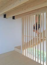 Timber detailing with floor structure, floor covering, staircase and screen in the study.