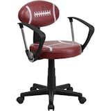 Bring your favorite sport to the desk with this Football Inspired Office Chair that is perfect for all young football fans! The uniquely shaped football back makes this chair stand out. This chair is upholstered in vinyl material for easy cleaning. This chair was designed to support the lower-to-mid back region. Chair easily swivels 360 degrees to get the maximum use of your workspace without strain. The pneumatic adjustment lever will allow you to easily adjust the seat to your desired height. With an affordable price tag it is sure to please the young football fan in your home.

