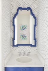 Pantone Color of the Year, Classic Blue is featured in this beautiful, fun bathroom in this Arkansas Lake House.