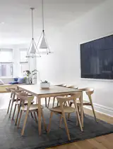 Dining Room - Allied Maker pendants, Ethnicraft dining set, custom bench in lounge area