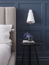 M. Bedroom detail - Brendan Ravenhill sconces, Ethnicraft side table, Room & Board bed, custom wainscotting