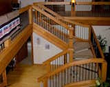 The stairs ,with heavy timber handrails made from the spare kit parts. Every Southern Pine part helps store energy by Enertia® = energy from a shift-in-time, the cleanest free energy known.