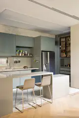 The kitchen with granilite flooring.