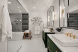 Patterned Master Bath with Emerald Double Vanities