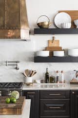 Kitchen, Stone Counter, Stone Slab Backsplashe, and Ceramic Tile Floor Kitchen  Photo 3 of 15 in Greatwater Retreat by Brianna Michelle Interior Design