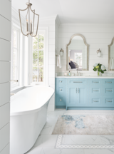 Bath Room, Ceiling Lighting, Marble Counter, Pendant Lighting, Soaking Tub, Drop In Sink, Accent Lighting, and Freestanding Tub Master Bathroom   Photo 2 of 30 in Gray Gables by Tongue & Groove Design + Build
