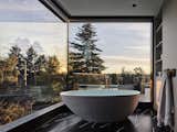 Freestanding tub with panoramic view as backdrop