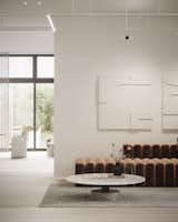 Large corner sofa in the hall for relaxing, talking and watching movies in minimalistic modern hall.