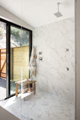 Bath Room, Marble Wall, Marble Counter, Corner Shower, Open Shower, and Full Shower Master Bath  Photo 4 of 14 in Mark West Springs Rebuild by Richardson Pribuss Architects