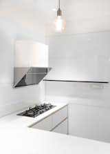 Kitchen rendered in white lacquered glass