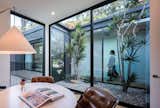 The ultimate home office with walls of windows looking outside and to one of the interior atriums.