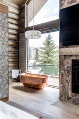 Bath Room and Freestanding Tub Native Trails Santorini in Polished Copper  Kendis Charles’s Saves from Luxurious Log Cabin Retreat with Enchanting Bathroom Accents