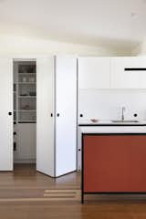 The cabinets double as art when closed, revealing spacious storage areas when opened.
