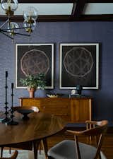 Dining Room with Farrow and Ball wallpaper, Crate and Barrel Credenza and custom artwork by Darren Oberto