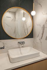 Bath Room, Porcelain Tile Wall, Vessel Sink, Engineered Quartz Counter, and Pendant Lighting Powder Room  Photo 20 of 42 in Pop goes the Young by Joanne Madeo