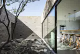 Sunlight and glass create linear lines in this