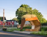 The green roof of the SmART Stop #2 provides shelter and is sustainable.