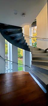 The stair tower windows show spectacular views of the landscape.