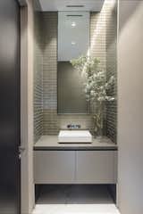 Ranch Estate Powder Room with Subway Tile 