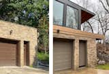 Exterior Before | After: showing Office addition over existing garage and cantilevered roof  Photo 1 of 11 in Michigan Mid-Century by Bureau for Architecture & Urbanism