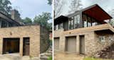 Before | After: Exterior renovation and Office addition over existing garage showing cantilevered south facing roof