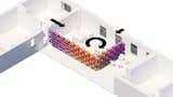 The parametrically generated "wave" creates an inviting impression and includes the semi-private work area.
