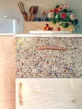 Baltic birch cabinets featuring accents in Organoids' alpine hay and wildflower surfaces with pulls made of fallen cedar from the designers' backyard.