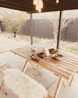 Dinner for 2 on the patio under a DIY outdoor chandelier
