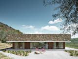 Exterior, Flat RoofLine, Stone Siding Material, Wood Siding Material, House Building Type, Tile Roof Material, and Concrete Siding Material South facade  Photo 2 of 26 in HV Pavillon. A patio house at the foot of mount Amiata, Tuscany, Italy. by Nicola Gibertini